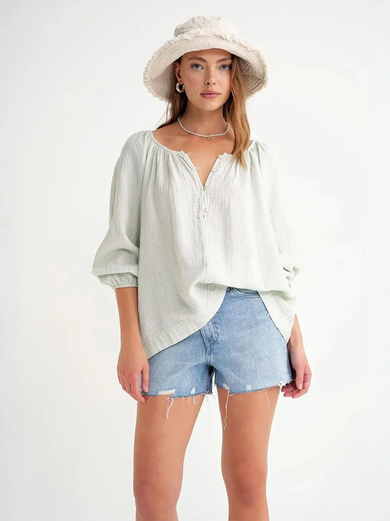ميكسراي Mixray Buttoned Muslin Blouse